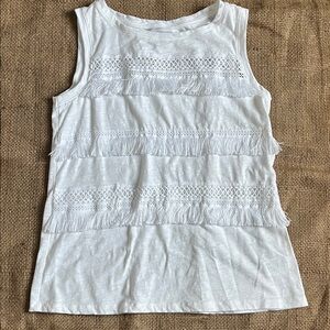Liz Claiborne White Fringe Crochet boho western Tank Top women’s small